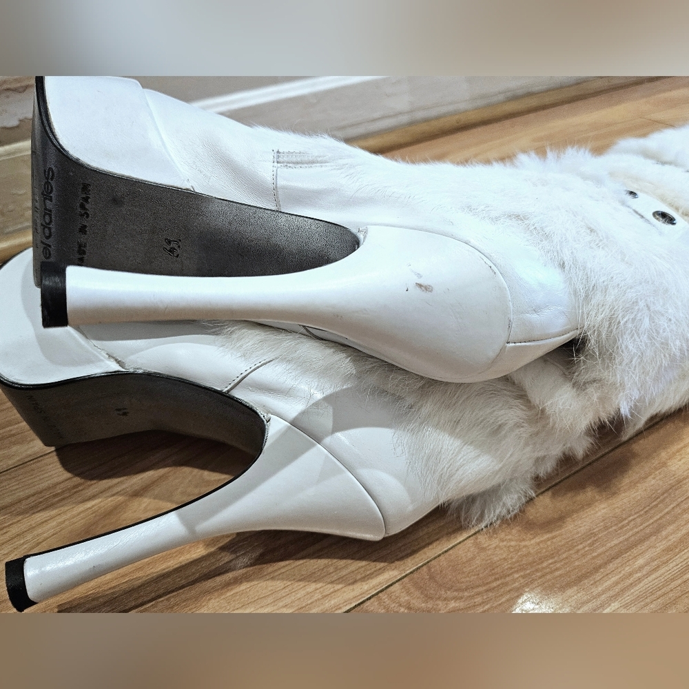 RARE Y2K El Dantes Platform Knee High Boots White Rabbit Fur Chunky EU 41 US 10 - Picture 8 of 16